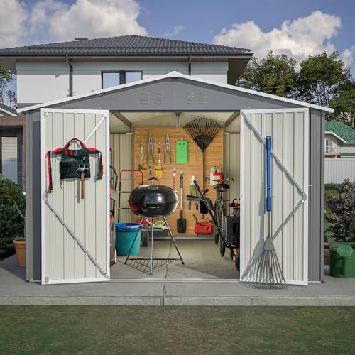 Image of YOPTO 10x10 FT Outdoor Storage Shed,Metal Shed W /Updated Frame Structure & Lockable Door,Garden Tool House W /Air Vent & Sloped Roof,for Backyard,Patio,Lawn,Grey