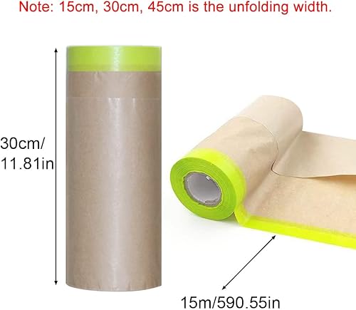 Miniatura 2 de QWLWBU Papel de enmascaramiento para pintar, cinta y papel para pintores, rollo de papel de pintura automotriz con cinta, 61218 x 50 pies, 3 papeles