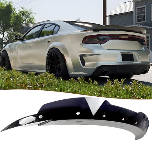 STSEV01 Rear Wickerbill Spoiler Wing Fit for Dodge Charger SE/SXT/SRT/GT/RT/Daytona/Scat Pack 2011-2023 Glossy Black Hellcat Style Spoiler + Smoked Wicker Bill Exterior Accessories