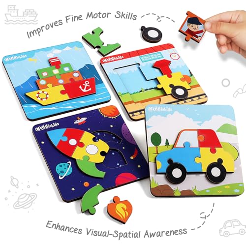 Image of Intelliskills 3D Pick N Fix Vehicles Wooden Jigsaw Puzzle for Kids, Set of 4, 24 Pcs,Transport Theme Puzzle for 3+ Years Girls & Boys,Safe Rounded Edges & Chunky Pieces,Ideal for Gifting,BIS Certified