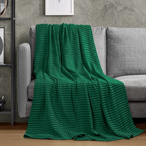 Image of Utopia Bedding 100% Cotton Waffle Weave Blanket Twin Size for Couch Sofa Bed - Lightweight, Breathable Summer Blankets Soft and Cozy, Gifts for Women Home Room Decor (Forest Green, 90x72 Inch)