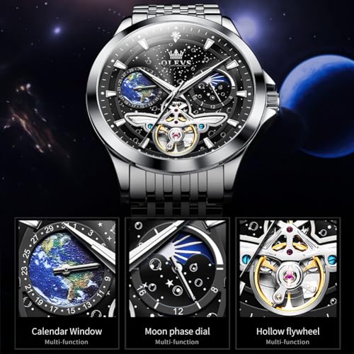 OLEVS Mechanical Men Watch Chronograph Diamond Tourbillon Date Moon Phase Adjustable Bracelet Gift Multi-Function Blue/Black/Gold/Silver Face Watch for Men4