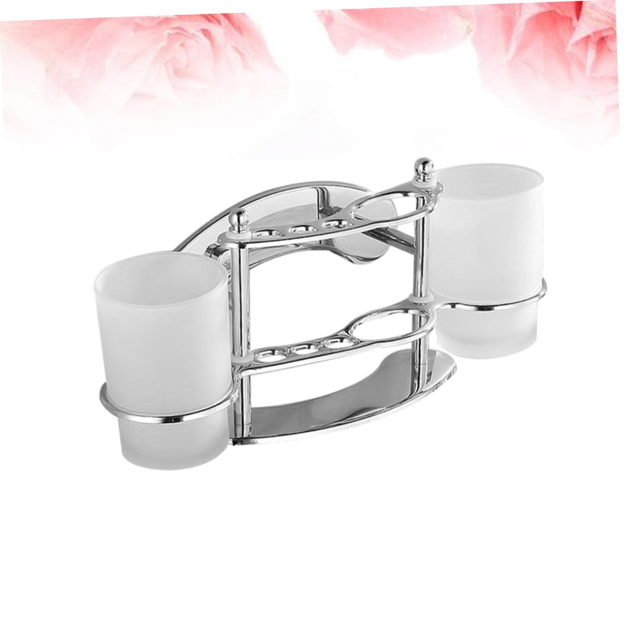 IMIKEYA Porta Spazzolini da Muro in Acciaio Inossidabile Porta Bicchiere Doppio in Vetro per Bagno Argento, Resistente e Salvaspazio