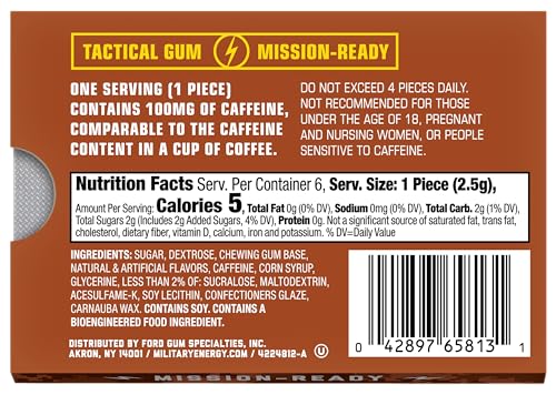 Image of MEG (Military Energy Gum) - Cinnamon| Energy Caffeine Gum | 100mg Caffeine Per Piece |Fast-Acting Performance Boost - 12 Packs
