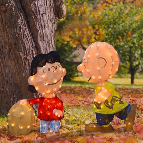 PRODUCTWORKS Peanuts Lucy with Football and Charlie Brown LED Yard Decor, Lighted Outdoor Fall and Holiday Display for Lawns and Gardens