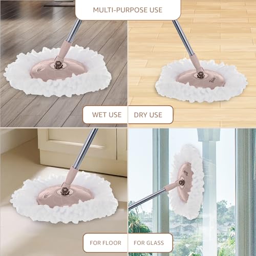 Image of Amazon Brand - Presto! Clean Steel Spin Mop | Plastic & Stainless Steel | 2 Microfiber Refills | Big Wheels with Drag Handle | 360 Spin | Telescopic Handle | Chestnut