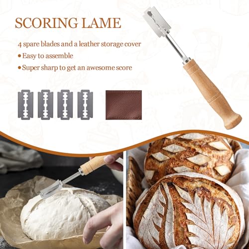 Image of Dimpola Banneton Bread Proofing Basket Banneton Basket Set Sourdough Proofing Basket Round Proofing Bowls Handmade Rattan Baskets and Liners (Oval & Round Baking Set)