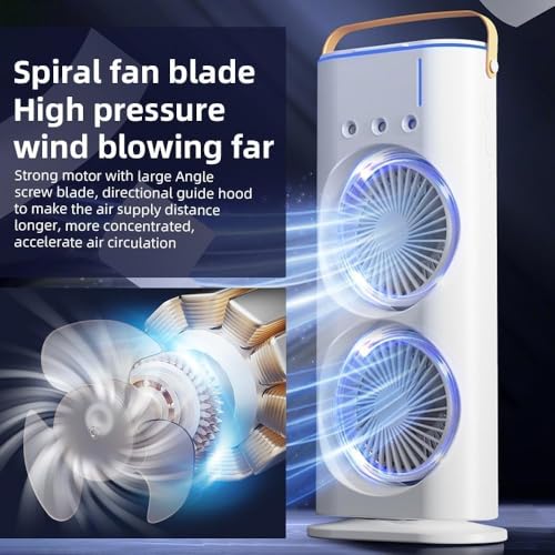 Image of Rechargeable Mini Air Cooler, Portable Personal Air Conditioner Fan, USB Mini Cooler with Battery, Cooler for Home, Office, Kitchen, Bedroom, Desktop & Travel - 2026 (White)