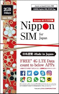 Nippon SIM for Japan 14 Days Unlimited 4G/LTE Data for Google Map Facebook Instagram Twitter Messenger Whatsapp Skype LINE WeChat Kakaotalk (Other APP: 2GB) Docomo network?? ?? ?? ?? ????????????