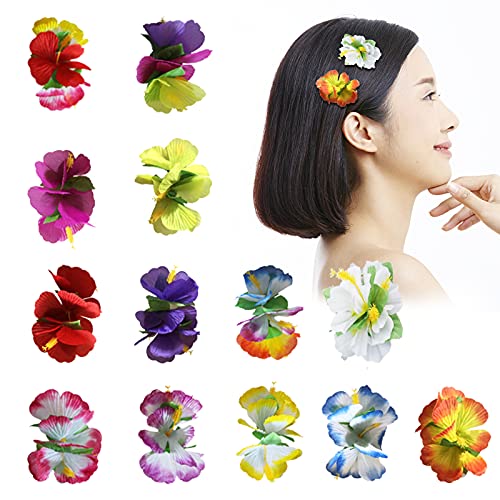 13 Pieces Hawaiian Hibiscus Flower Hair Clips Hawaii Tropical Luau Floral Hibiscus Hair Barrettes Headpiece Hair Accessories for Women Girls for Wedding Birthday Beach Carnival Party Supplies