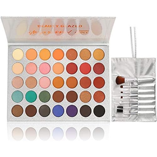 35 Colors Eyeshadow Palette Makeup Kit With 7 Brushes, Matte Shimmer