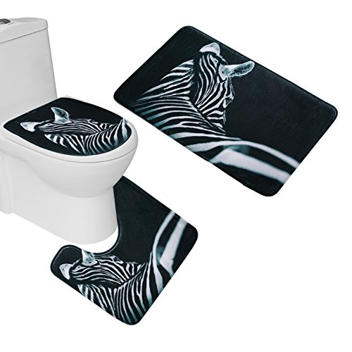 Amagical 16 Piece Bathroom Rug Set Zebra Black Bath Rugs With Fabric Shower Curtain And Matching Mat/Toilet Cover #TOP2