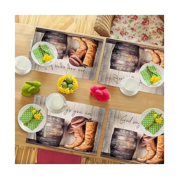  Cowboy-Placemats-Set-of-6-Western-Cowboy-Boots-Hats-Table-Mats-Washable-Place-Mats-for-Home-Party-Indoor-Kitchen-Dining-Table-Decoration-12x18