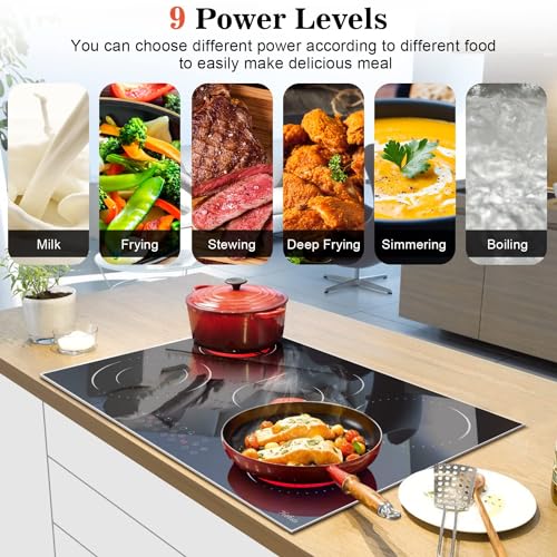 Image of Hobsir 30 Inch Electric Cooktop, 5 Burners Cooktop, Electric Stove Top Burner, 8400W Drop-in Electric Ceramic Stove with Glass Metal Frame, Timer, Safety Lock, 220-240V, Hard Wired (No Plug) 2024