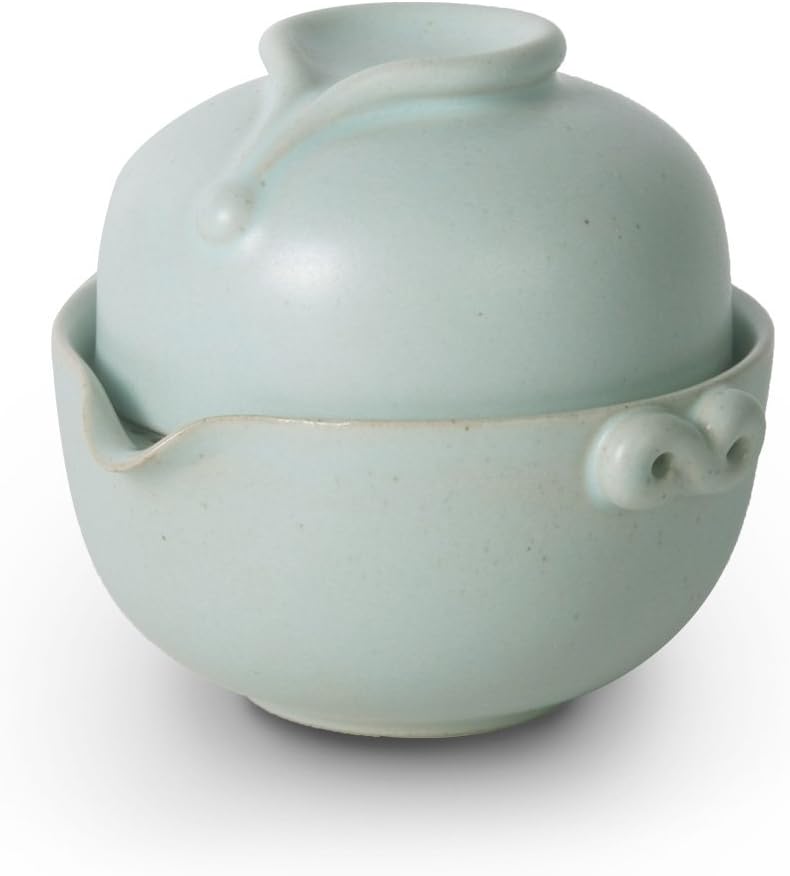 Ceramic One-person Portable Travel Tea Set, Celadon Glaze