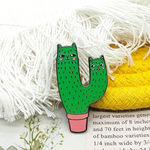 Image of Cat Head Bonsai Cactus Pin - Fun Series | Premium Enamel Pin - Statement Lapel Pin - Plated Badge for Clothing, Bags, Hats, Jackets, and Lanyards