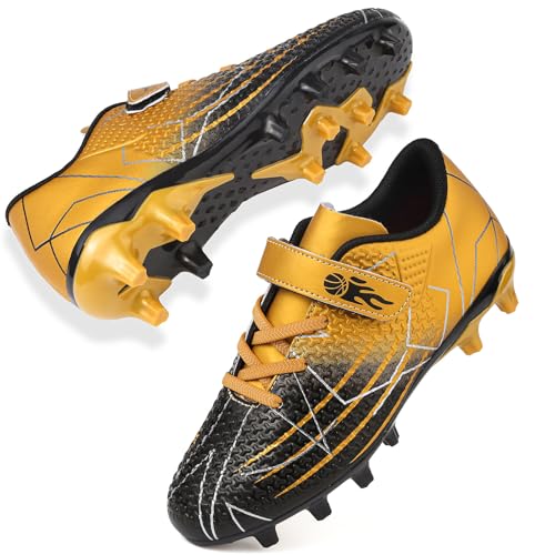 Mufanton Scarpe da Calcio per Bambino e Ragazzi Sportivo attività all'aperto Professionale competizioni Scarpe da Allenamento Teenager Scarpe da Calcetto Sportivo Spike,Nero Oro,EU37