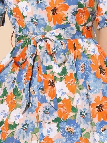 Image of Allegra K Women's Vintage Peter Pan Collar High Waist Flowy Midi Puff Sleeve Floral Dress