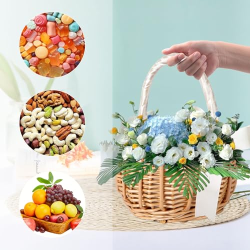 Sctmda Geflochtener Blumenkorb Streukorb Rattankorb Wicker Rattan Basket Hochzeit Streukorb Blumenmädchen Körbchen Obstkorb Weidenkorb Geflochtener Korb Blumenkorb für Hochzeit Garten Deko 1 Stücke