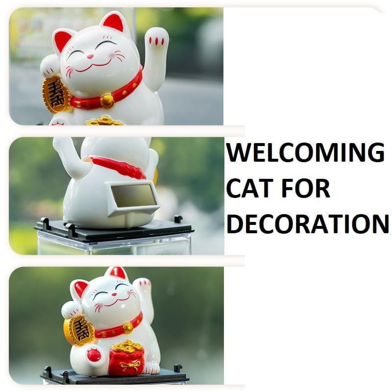 Image of SAMVARDHAN Plastic Maneki Neko Lucky Cat, Waving Arm Solar Powered Good Luck Wealth Welcoming Display Car Decor Paw Up with Arm, Decor Item for Home, Office and Car (Yellow), 5 x 6.5 Cm