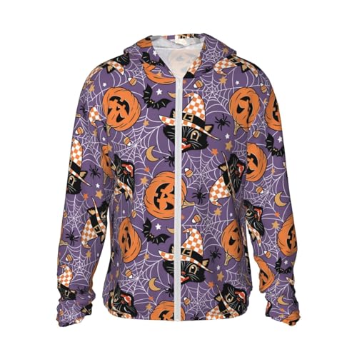 Vintage Halloween Black Cat Print Men'S Women Full Zip Sun Protection Long Sleeve Sun Shirts For Men Hiking Fishing-