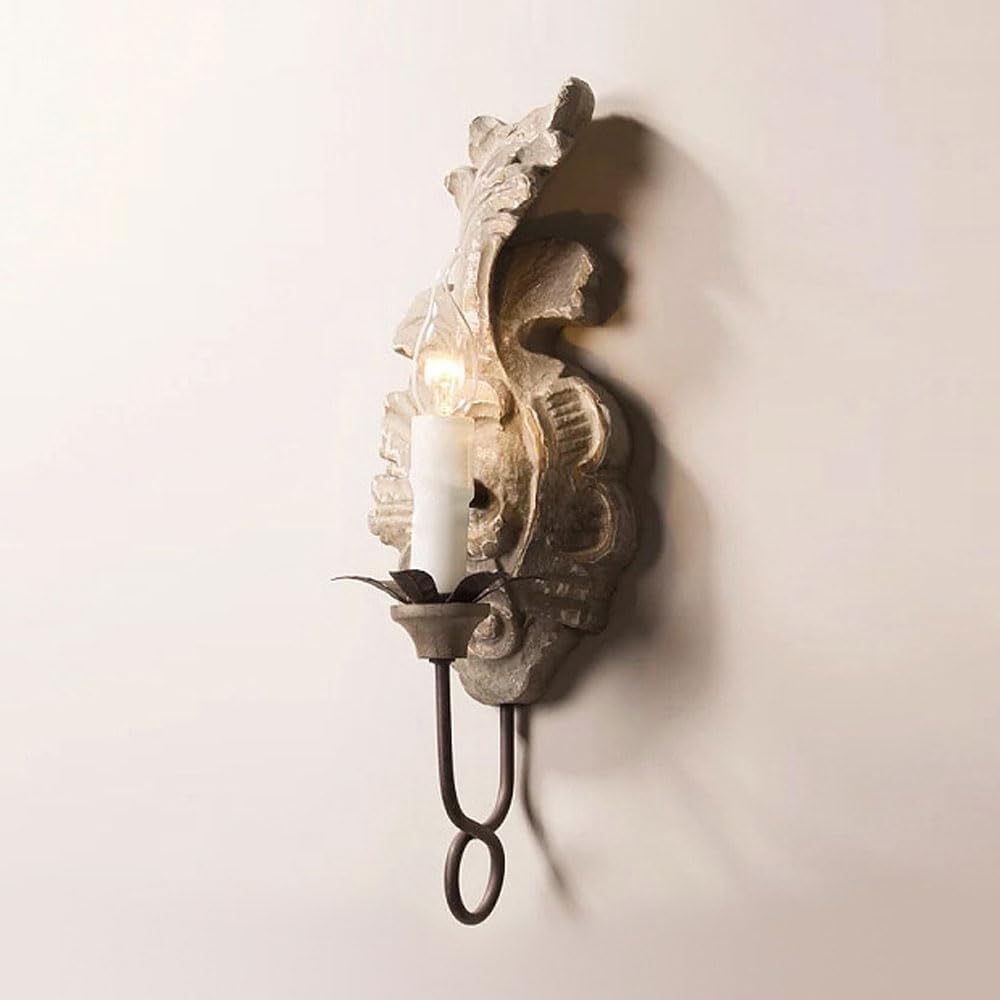 LUOYAOB Vintage Candle Wall Sconce Antique Wall Lamp Retro Farmhouse Wall Lighting Fixture E14 Indoor Decorative Candle Holder Wall Light for Bedroom Living Room Restaurant Coffee(Vintage Gray)