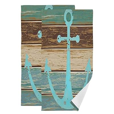 Rustic Brown Turquoise Wood Nautical Anchor Hand Towels 2 Pack 28x14.5 in Bathroom Towel Super Soft Highly Absorbent for… 5111K4fXfUL. SS400