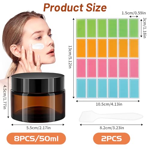 Pack of 8 Amber Glass Empty Jars, Cream Jars for Filling with Stickers and 2 Spatulas, Glass Jar with Lids, Ointment Jar - Image 3