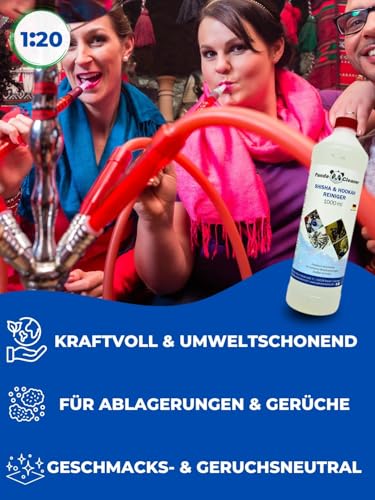 PandaCleaner Shisha Reiniger - 1L Wasserpfeifen Reinigungsmittel - Profi Spray zur Shisha-Reinigung - Bio Hookah Bowl Reiniger - Entfernt Ablagerungen & Verkrustungen (1000ml + Sprühkopf)