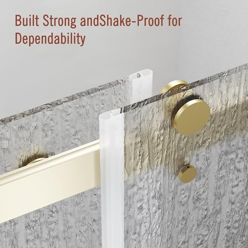 Image of Bathtub Sliding Door 60 inch W x 56 inch H, Tub Shower Door, Frameless Bypass Double Sliding Door Tempered Rain Glass with Explosion-Proof Film Brushed Gold