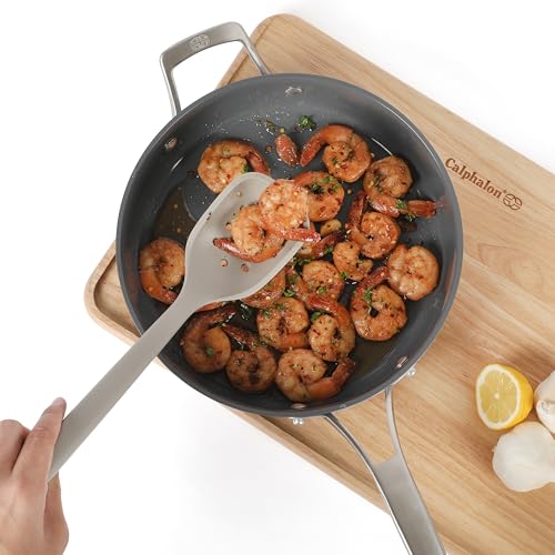 Image of Calphalon Edge 11-Piece Silicone and Stainless Steel Kitchen Tool Set, Kitchen Utensil Set, Heat Resistant Nonstick Safe Kitchen Gadgets with Non-Slip Handle, Durable Kitchen Gadgets (Taupe)
