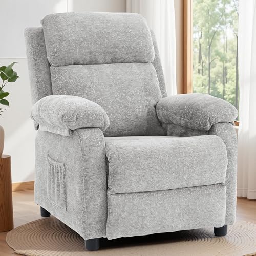 Image of Korser Recliner Chair, Living Room Chairs for Adults, Padded Deep Seat Reading Chair with Side Pockets, Small Recliners for Small Spaces, Lounge Chair for Living Room, Bedroom, and RV (Chenille)