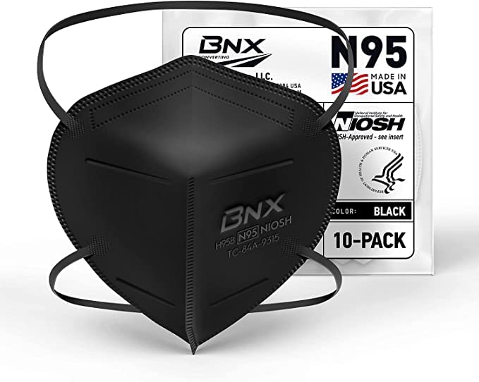 BNX N95 Mask Black NIOSH Certified MADE IN USA Particulate Respirator Protective Face Mask (10-Pack, Approval Number TC-84A-9315 / Model H95B)