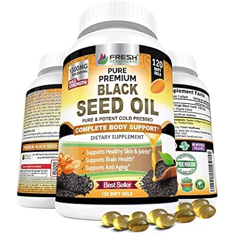 Black Seed Oil Capsules Cold Pressed 1300mg Per Serving, 100% Pure & Premium Non-GMO Nigella Sativa Black Cumin Seed Oil, Supports Immune System, Joint & Skin Health - 120 Capsules Cover