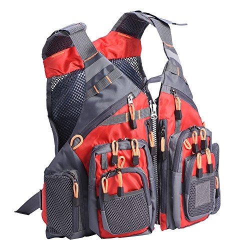 Demeras Chaleco de natación Unisex Chaqueta de Ayuda a la flotabilidad de PVC con Bolsillo para canotaje Kayak Canotaje Vela(Rojo)