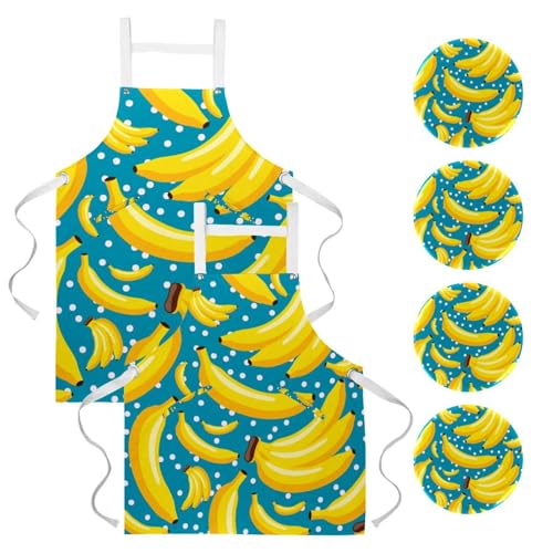 Tabliers de cuisine et de serveuse motif pois banane