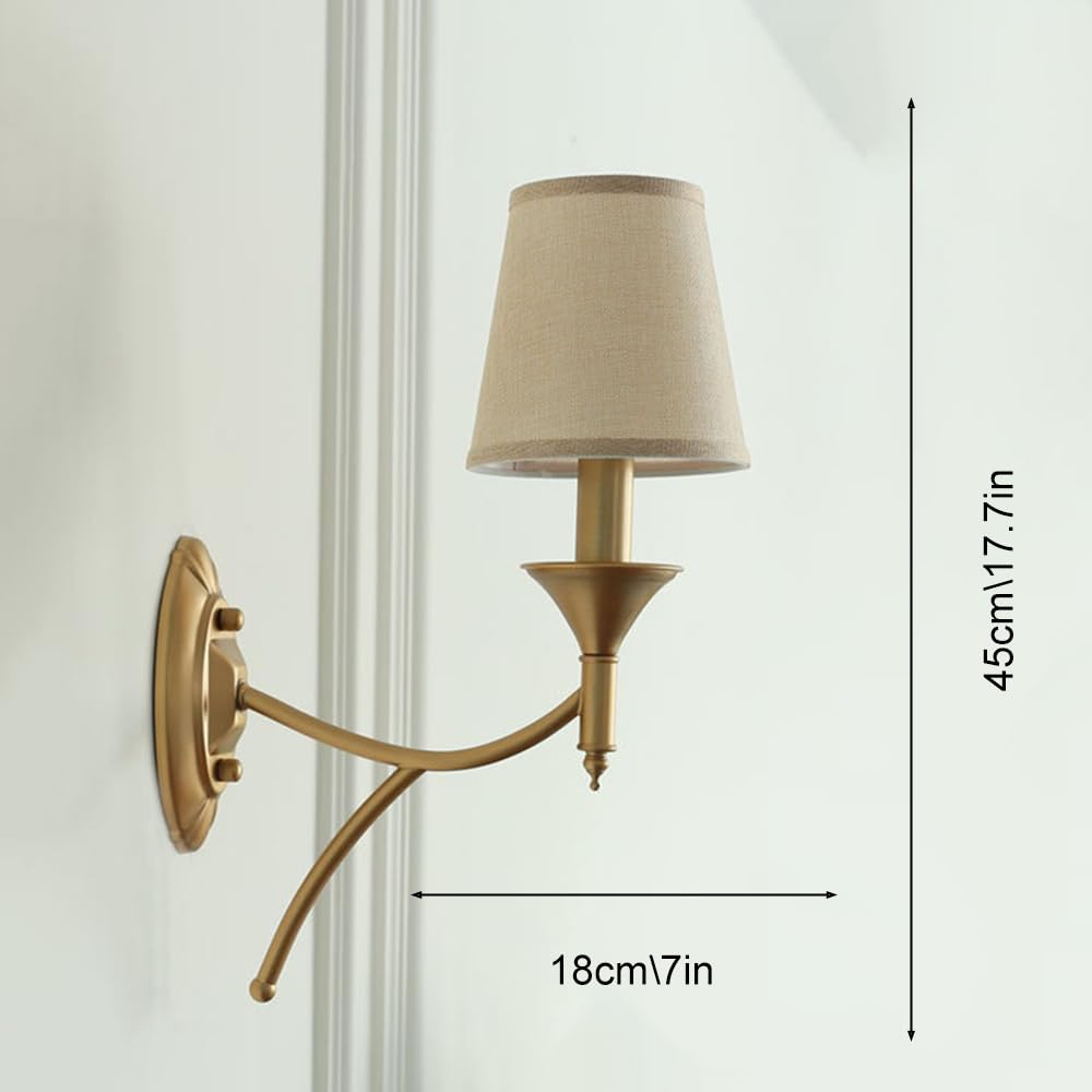 Applique da Parete in Tessuto, Lampada da Comodino, Applique retrò con Cablaggio Fisso, luci E14 con Paralume in Tessuto per Camera da Letto, Soggiorno, corridoio