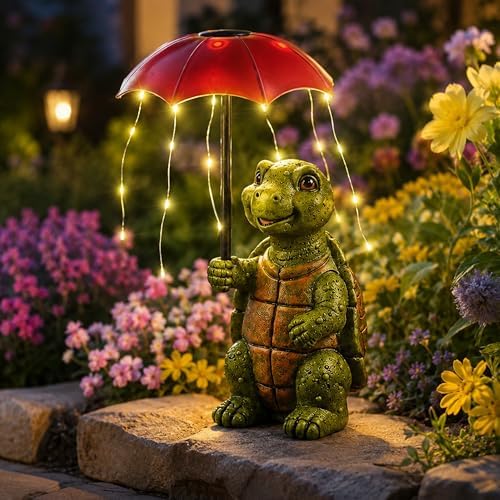 Nacome Solar Turtle Garden Decor Outdoor Statues: Holding Umbrell...