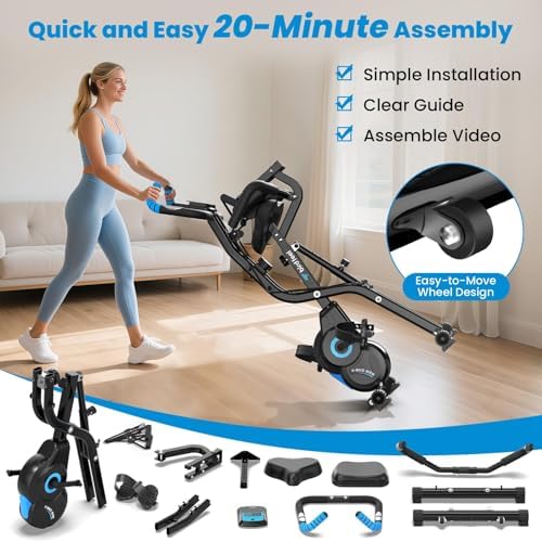 Birdfeel Foldable Exercise Bike, Multifunctional Indoor Stationary Bikes for Home with 8-Level Magnetic Resistance, Quiet Workout Bike with Arm Resistance Bands, LCD Monitor, 300LBS Capacity (Dark Black) 7