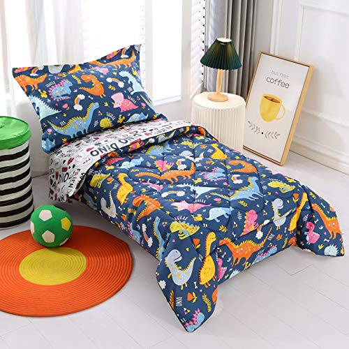 Wowelife Toddler Bedding Sets For Boys, Premium 4 Piece Dinosaur Toddler Comforter Set, Grey Bed-In-A-Bag, Super Soft And Comfortable For Baby And Toddler #TOP1