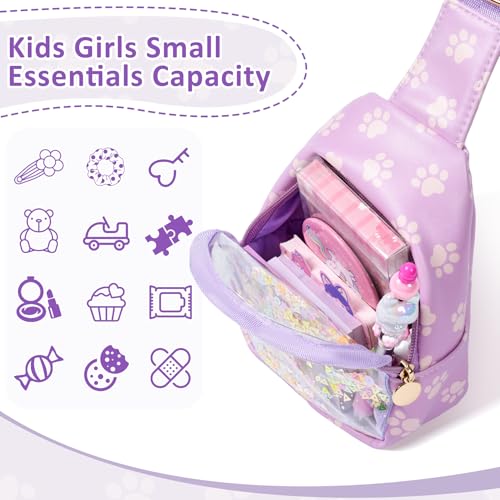 Image of COSHAYSOO Little Girls Paw Print Purse Cute Sling Crossbody Bag for Toddler Preschool Kids Girls 2 3 4 5 6 Year Old Graduation Birthday Gifts Fashion Daily Travel Trip Favor Purple Accessories | Paw print