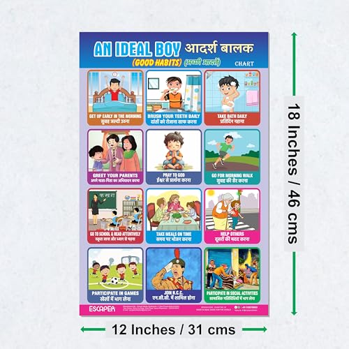 Image of ESCAPER An Ideal Boy Educational Charts (11.5 x 17.5 inches), 300 GSM Paper, Laminated, Self Adhesive Back, Kids Learning Posters, Perfect For Home Schooling, Nursery Students