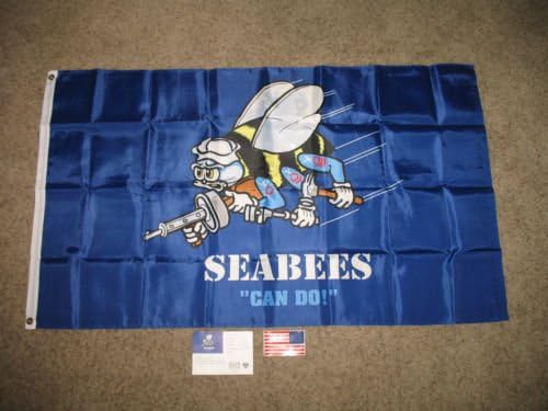 3x5 Blue Seabees Can Do 210D Nylon Flag 3ft x 5ft Banner With Decal - Party Decorations Supplies For Parades - Prime Outside, Garden, Men Cave Decor Flag
