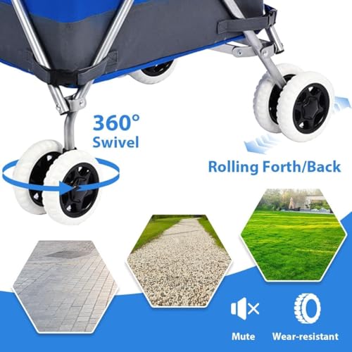 Image of Shopping Carts for Groceries Foldable Rolling Trolley with 360 Double Front Swivel Wheels Waterproof Removable Canvas Liner with Cover for Laundry Grocery, Baggage, Picnic