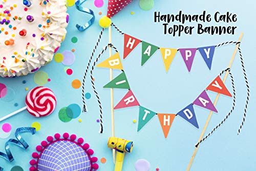 Tecca Happy Birthday Cake Topper Banner With Colorful Double-Sided Bunting Paper Flags. Handmade Food-Grade Safe Multi-Colored Party Decor. Pre-Assembled And Reusable For Any Age Or Themed Party. #TOP4