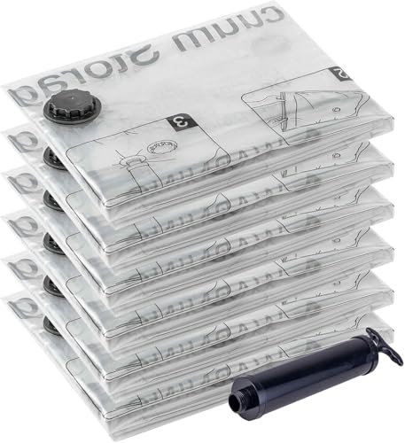 Vacuum Storage Bags 6 Jumbo, Space Saver Bags with Travel Hand Pump, Compression Airtight Sealer Bags for Clothes, Bedding, Pillows, Comforters, Blankets