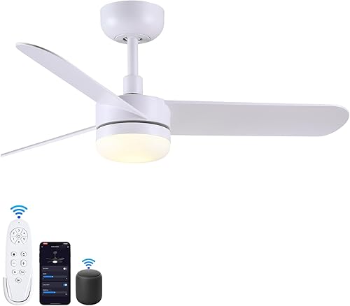 Miniatura 1 de Ventilador de techo con luz, ventilador de techo blanco de 36 pulgadas, control remoto regulable, ventilador de techo inteligente compatible con