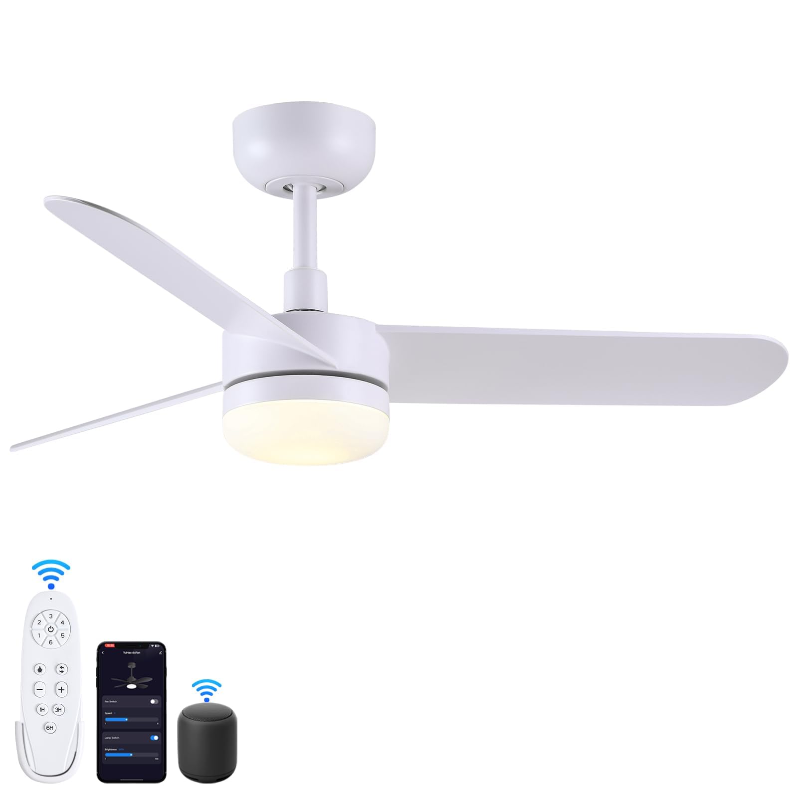 Ceiling Fan with Light,36 inch White Ceiling Fan, Remote Control Dimmable, Smart Ceiling Fan Compatible with Alexa, White Mute Ceiling Fan Suitable for Bedroom Restaurant Kitchen attic Balcony