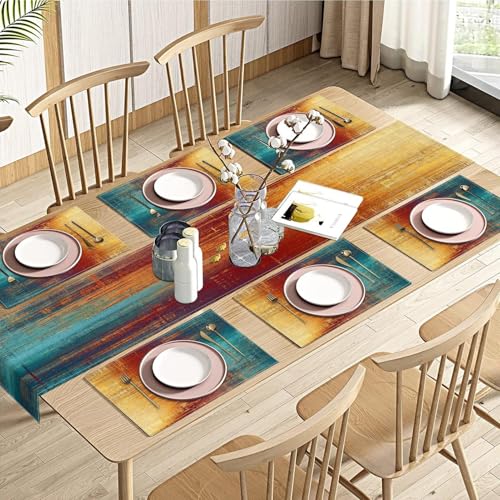 Emvency Blue Orange Table Runner and Placemats Set of...