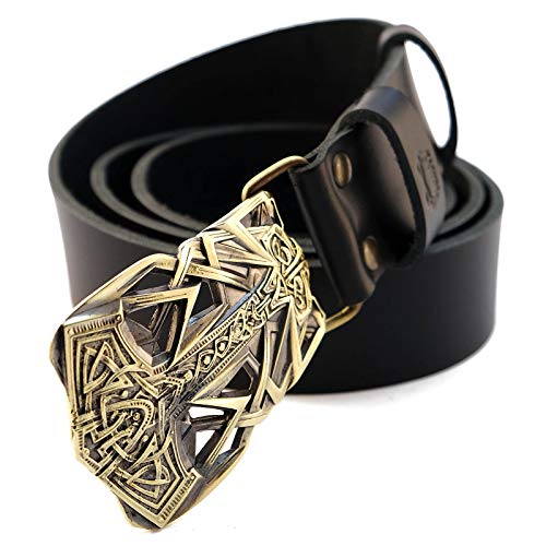 Leather belt with buckle Thor's Hammer, Scandinavian Old Norse Viking Mjolnir solid brass belt buckle on belt4